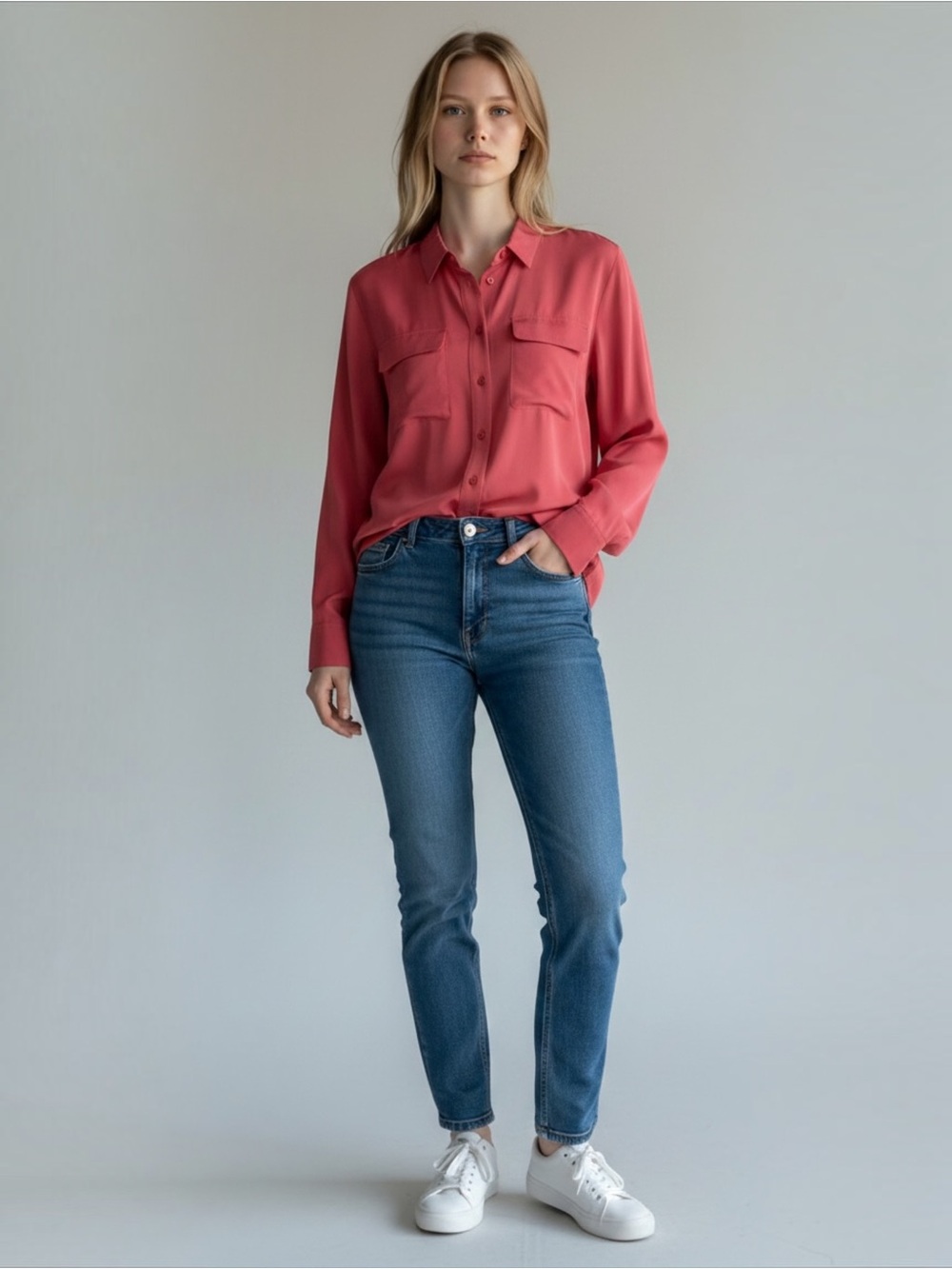 Equipment Femme 100% Silk Pink Button-Down Blouse Size M